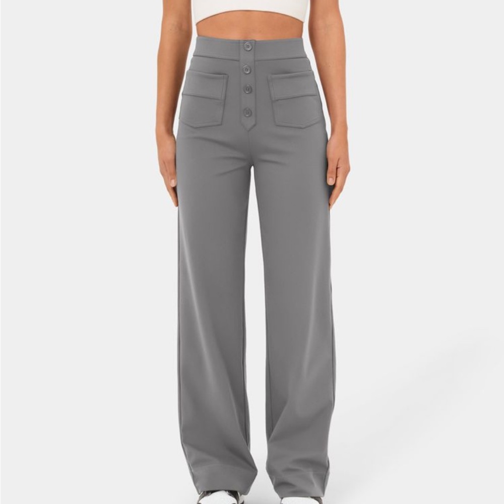 COPY - Halara High Waisted Button Multiple Pockets Straight Leg Casual Pants - …